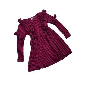 Asos Ultimate Gingham Smock Ruffle Dress Women’s Red & Black Size 10